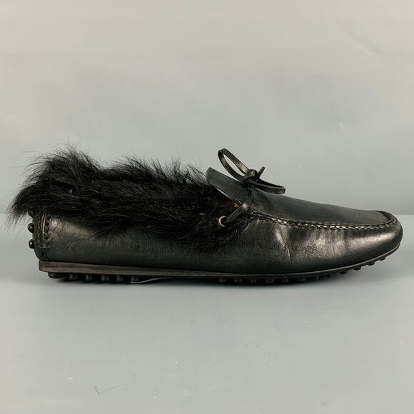 CAR SHOE Size 8 Black Leather Fur Trim Drivers Loafers main image 7